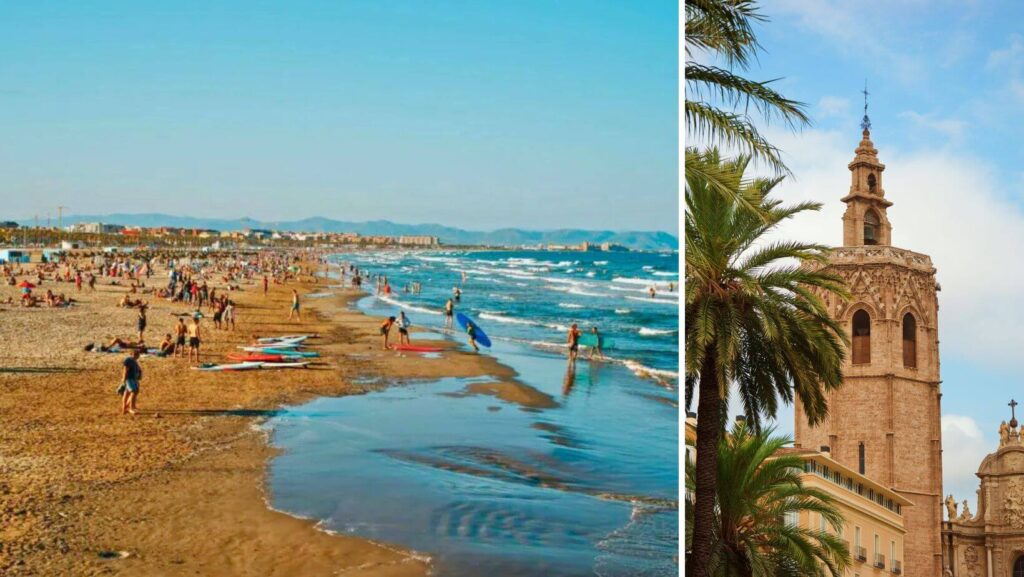 valencia beach and bell tower