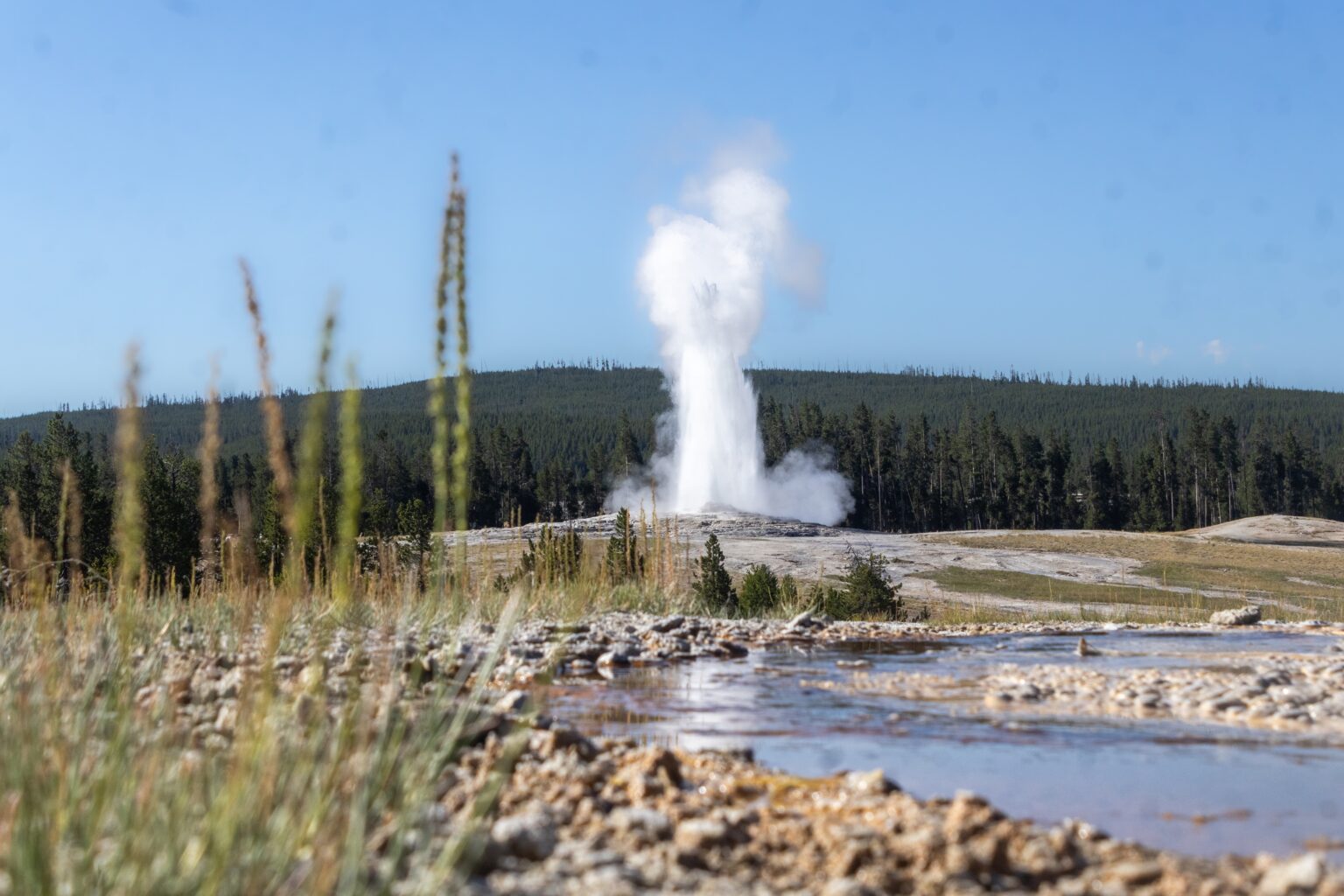 Student captured photograph of Yellowstone geyser shooting water upwards
