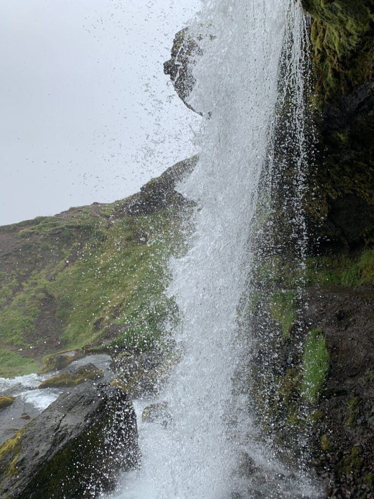 Closeup of waterfall coming down from rocks