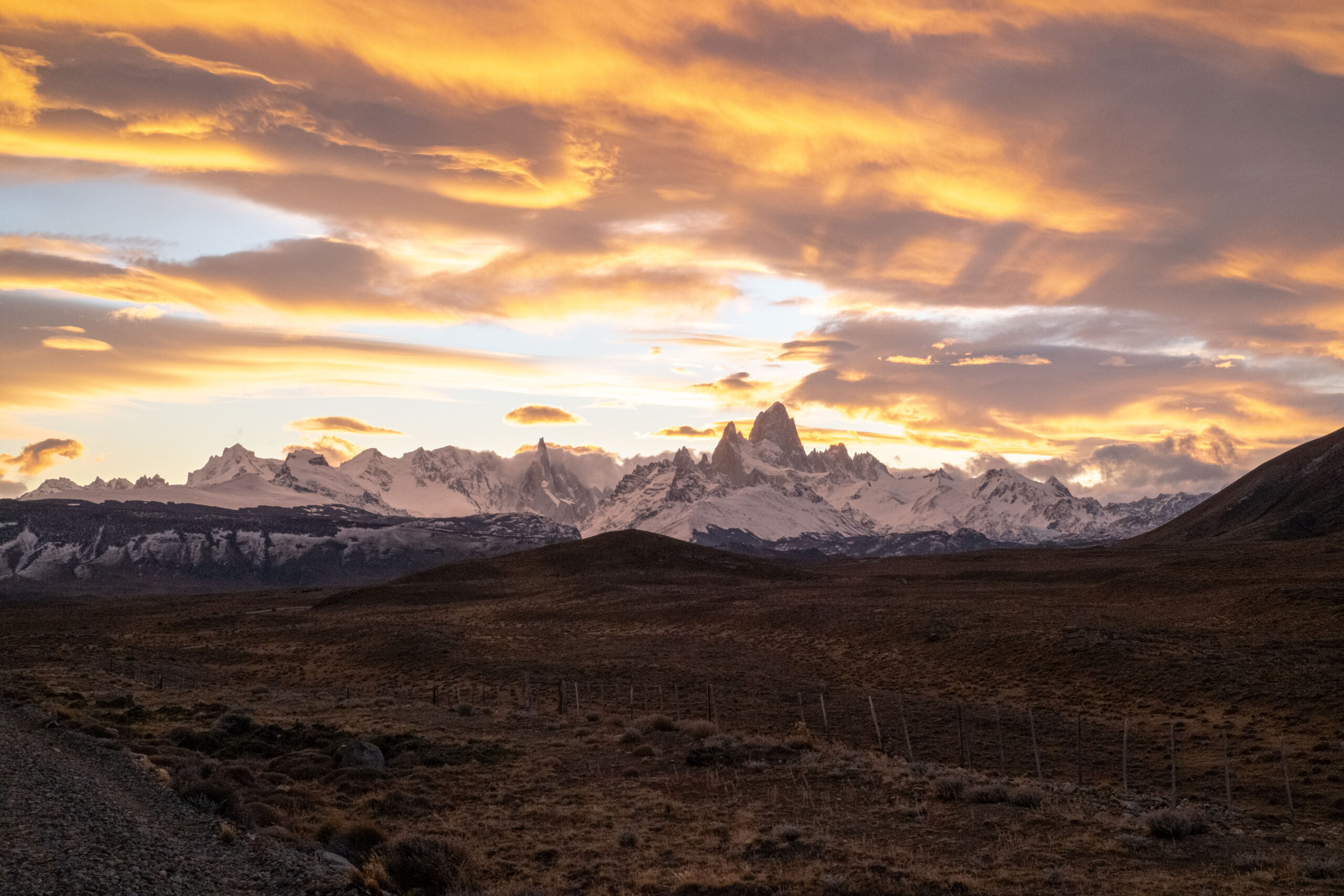 Patagonia snowcapped mountain peak landscape at sunrise