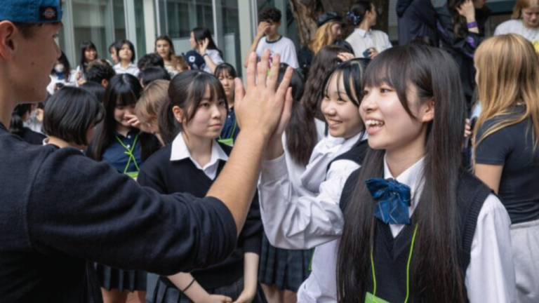 Students in Japan with Japanese students