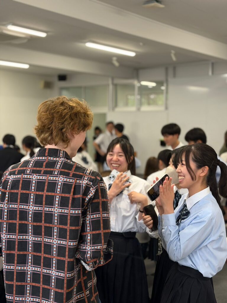 Students interacting with Japanese peers